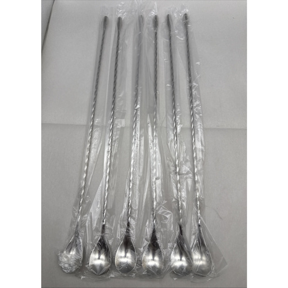 6 Pcs 15.7 In Cocktail Spoons, Stainless Steel Extra Long Bar Spoon Spiral Mixin - Picture 1 of 14